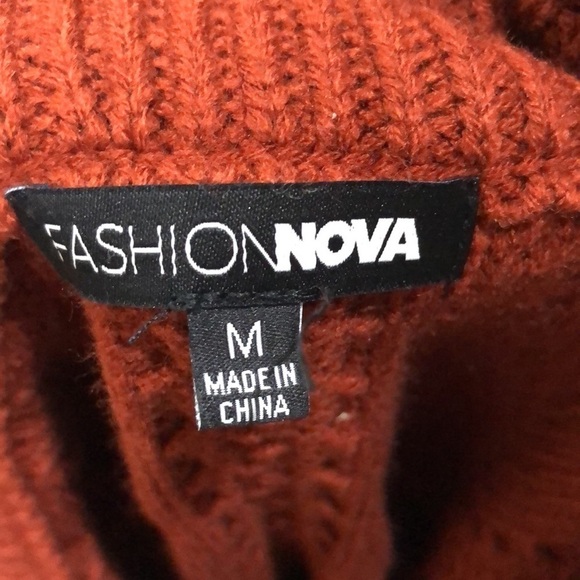 Fashion Nova Midi Dress Size Medium Burnt Orange Cable Knit Strapless Bodycon - Picture 5 of 8